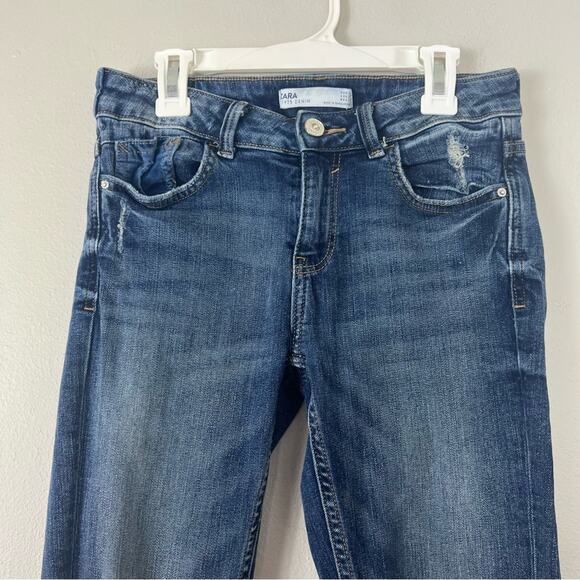 Zara Skinny Jeans Distressed Cut Off Ankle Medium Wash Blue - Picture 3 of 6
